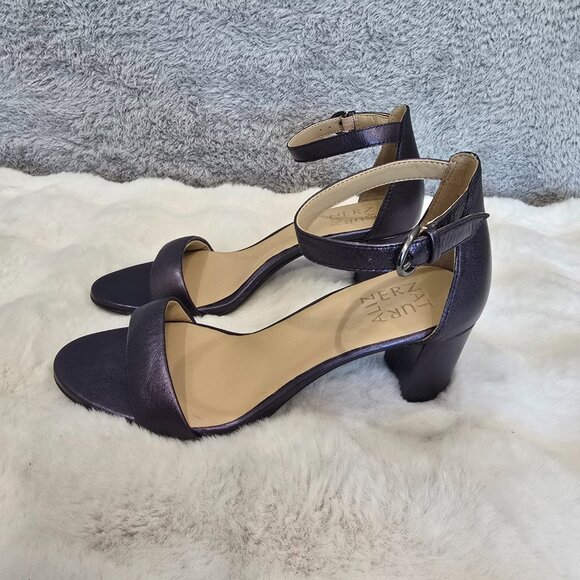 Naturalizer Vera Metallic French Navy Leather Ankle Strap Dress Sandals 6.5 NEW - Picture 4 of 11